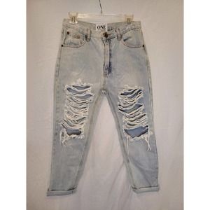 One Teaspoon Super Baggies Low Waist Tapered Leg Light Wash Distressed Size 26